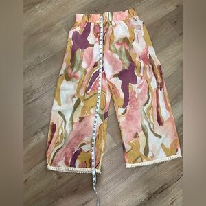 Umgee Women’s Wide-leg Pants with Abstract Print & Lace Trim & Pockets, Small